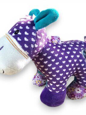 Beverly Hills Teddy Bear Co Horse Pony Donkey Baby Plush Rattle Mirror Purple 9"
